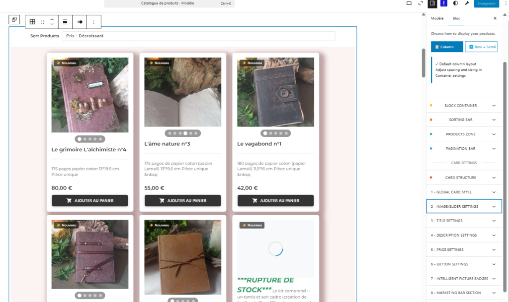 Block Fab-woo Cartes coté éditeur Gutenberg